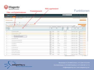 FunktionenRSS LagerbestandProduktübersichtFilter- und Sortierfunktionen