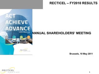 ANNUAL SHAREHOLDERS ’ MEETING  Brussels, 10 May 2011 RECTICEL – FY2010 RESULTS 