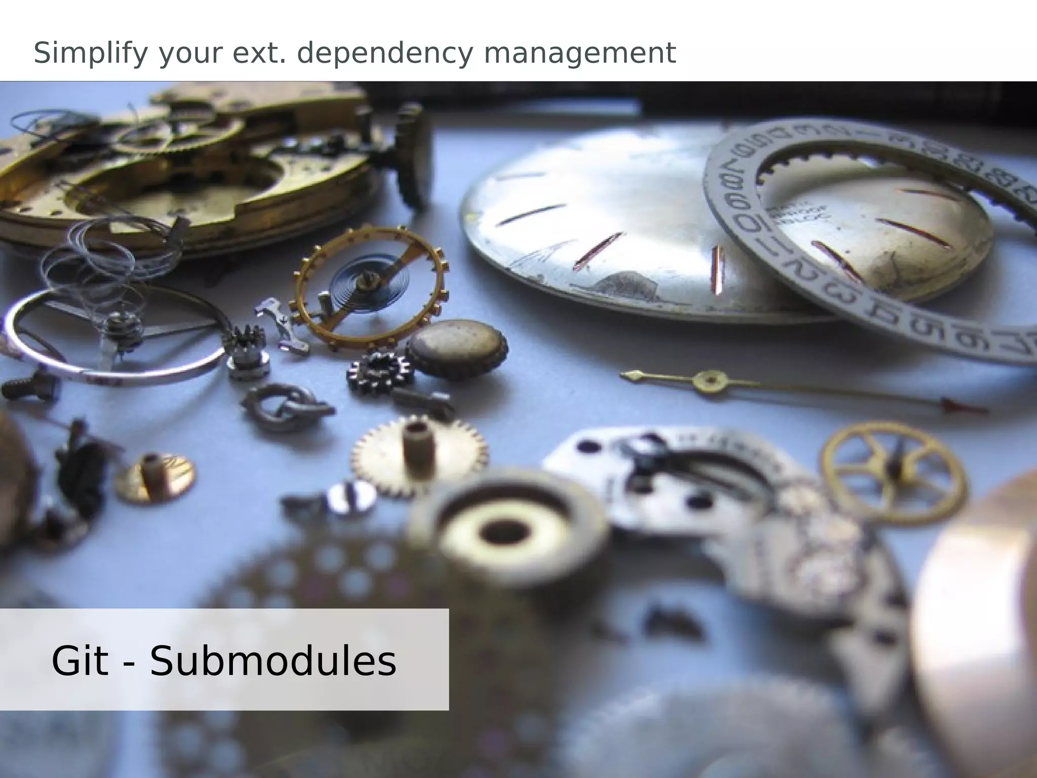 Simplify your ext. dependency management




 Git - Submodules
 