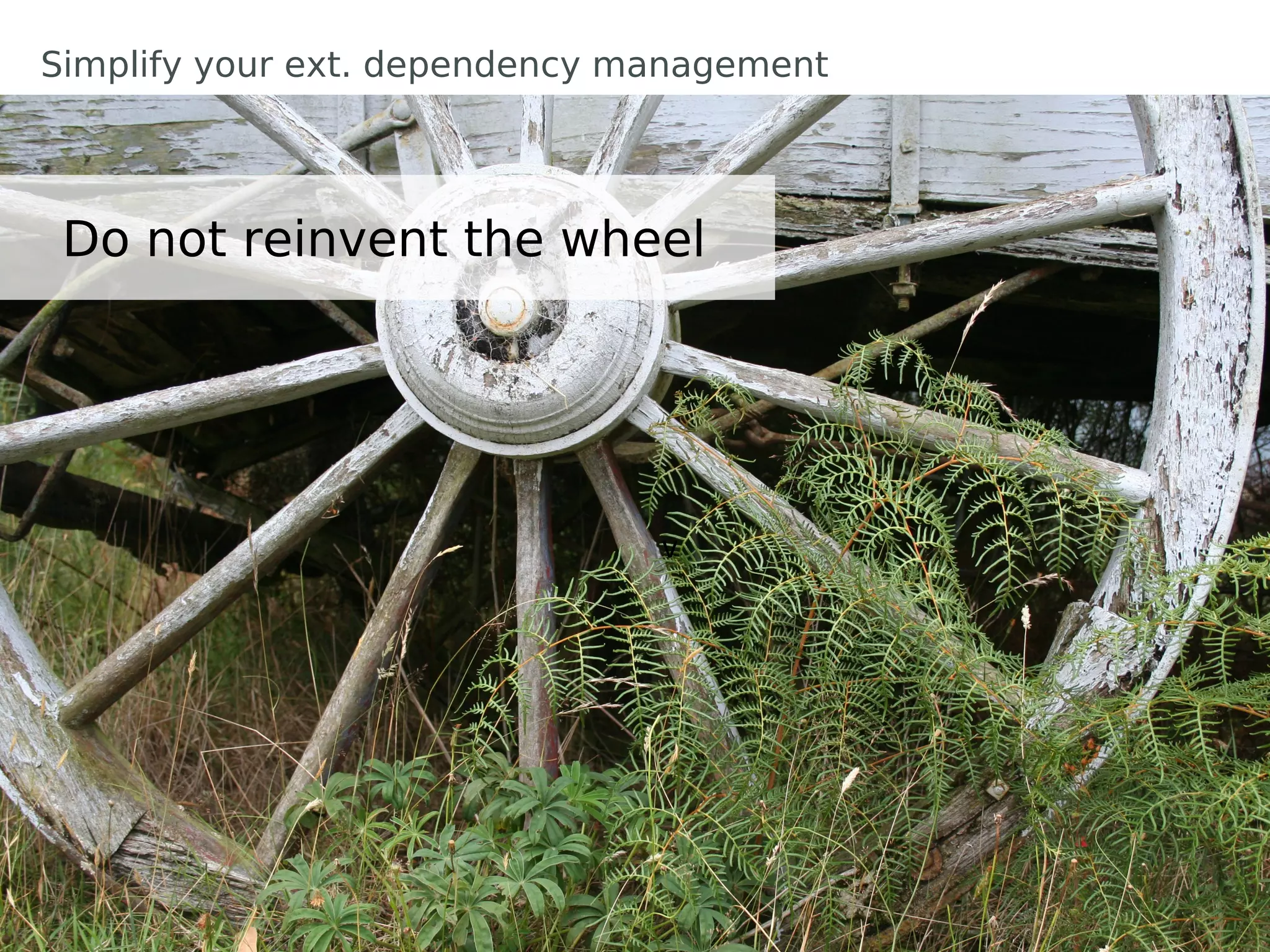 Simplify your ext. dependency management




 Do not reinvent the wheel




                               v
 