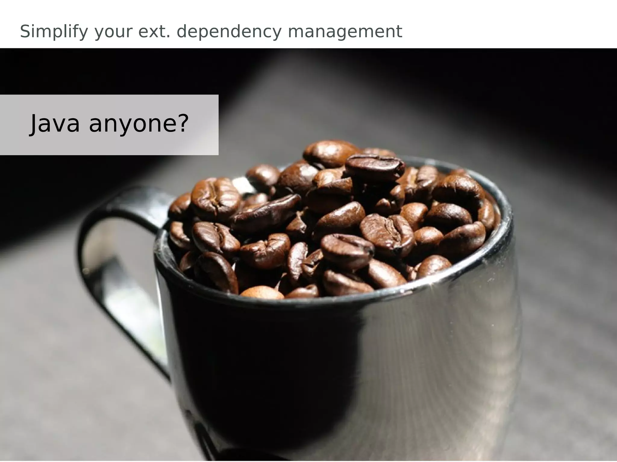 Simplify your ext. dependency management




 Java anyone?
 