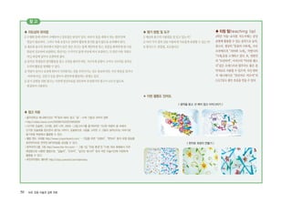 50 ArtE 초등 미술과 심화 자료
♣ 지도상의 유의점
1)수채화붓에비하여서예붓이나겸호필은탄성이있다.따라서붓을세워서쥐는법의반복
연습이필요하다.그러나자세교정으로인하여활동에흥미를잃지않도록유의해야한다.
2)재료와용구의관리에서먹물이묻은붓은흐르는물에깨끗하게씻고,붓끝을뾰족하게한다음
충분히건조하여보관한다.화선지는구겨지지않게비닐에싸서보관하고,다말린아동작품도
비닐파일에넣어서보관하면좋다.
3)음악은학생들의창작활동을돕고긴장을풀어주지만,지나치게음향이크거나시끄러운음악은
오히려활동을방해할수있다.
4)먹물이옷이나교실에튀어서더러워지는것을주의시키는것도중요하지만,미리헌옷을입거나
바닥에비닐,신문지등을깔아서편안하게활동하는방법도있다.
5)동기유발을위한광고는사전에영상자료를검토하여특정회사의광고가나오지않도록
편집하여사용한다.
♣ 참고 자료
�홍익대학교 애니메이션과“먹”팀의 NIKE 광고“승”-수묵 기법과 국악의 접목
�http://video.naver.com/2009011522201953929
�<신기한 요술붓〉, 신지윤, 곧은 나무, 2005 -그림그리기를 즐겨하지만 가난한 마량이 꿈 속에서
신기한 요술붓을 얻으면서 생기는 이야기. 요술붓으로 그림을 그리면 그 그림이 살아난다는 이야기로
동기유발 부분에서 활용할 수 있다.
�웰빙 밴드 크레용 http://www.crayonband.com/ - 가입을 하면“라밤바”,“렛잇비”등의 유명 팝송을
퓨전국악으로 연주한 MP3파일을 감상할 수 있다.
�창작국악그룹 그림 http://www.the-lim.com/ - 그림 1집“아침 풍경”은 TV등 여러 매체에서 자주
배경음으로 사용된 앨범으로,“길놀이”,“도라지”,“날으는 밤나무”등의 곡은 미술시간에 다양하게
활용할 수 있다.
�퓨전국악밴드 별마루 http://club.cyworld.com/starmaru
♣ 평가 방법 및 도구
1)재료와용구의사용법을잘알고있는가?
2)여러가지점과선을이용하게자유롭게표현할수있는가?
3)평가도구:관찰법,포트폴리오
★ 이런 활동도 있어요.
♣ 티칭 팁(teaching tip)
4학년 미술-교사용 지도서에는 감상
표현에 활용할 수 있는 음악으로 농악,
종소리, 생상의「동물의 사육제」, 프로
코피예프의「피터와 늑대」, 비발디의
「사계」등을 소개하고 있다. 또, 양방언
의“프런티어”, 이지수의“아리랑 랩소
디”같은 오케스트라 합주곡도 좋은 음
악자료로 사용될 수 있으며, 국산 판타
지 애니메이션“천년여우 여우비”의
O.S.T등도좋은호응을얻을수있다.
참 고
< 음악을 듣고 선 떼지 않고 이어그리기 >
< 한지로 포장지 만들기 >
 