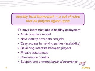 Identity trust framework = a set of rules
            that all players agree upon

      To have more trust and a healthy ...