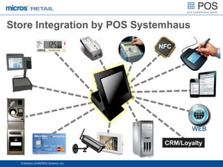 Store Integration by POS Systemhaus
                                       NFC




                                               WEB

                                        CRM/Loyalty


  A Division of MICROS Systems, Inc.
 