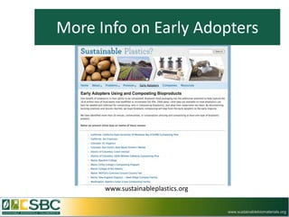 More Info on Early Adopters




      www.sustainableplastics.org


                                    www.sustainablebiomaterials.org
 