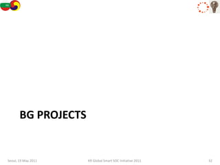 BG PROJECTS


Seoul, 19 May 2011   KR Global Smart SOC Initiative 2011   32
 