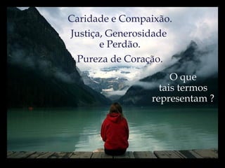 Caridade e Compaixão. Justiça, Generosidade  e Perdão. Pureza de Coração. O que tais termos representam ? 