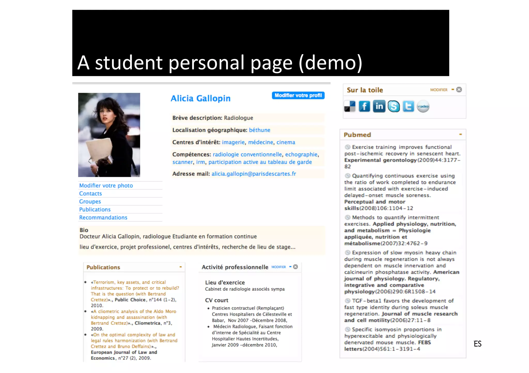 A	
  student	
  personal	
  page	
  (demo)	
  	
  
 