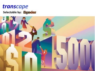 transcape	
  
	
   Selectable	
  by:	
     Income	
  
                             Age	
  
                             Gender	
  
  Female	
                                Male	
  
 
