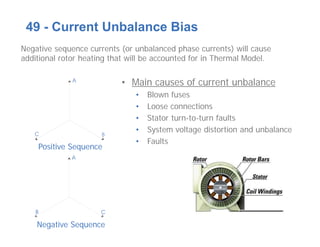 49 - Current Unbalance Bias
Negative sequence currents (or unbalanced phase currents) will cause
additional rotor heating that will be accounted for in Thermal Model.
Positive Sequence
Negative Sequence
• Main causes of current unbalance
• Blown fuses
• Loose connections
• Stator turn-to-turn faults
• System voltage distortion and unbalance
• Faults
 
