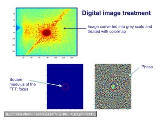 Propagationdistance: 1m. Green laser pointer (l = 532 nm.)Image as capturedbythe camera phone.Line profilepixelspixelsII Jornadas eMadrid sobre e-Learning, UNED, 1-2 junio 2011 