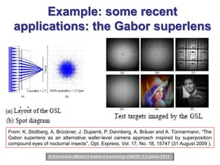 Green laser pointerpropagation distance: 242 cmImage as captured by the camera phoneImage treated with falsh color for line profileII Jornadas eMadrid sobre e-Learning, UNED, 1-2 junio 2011 