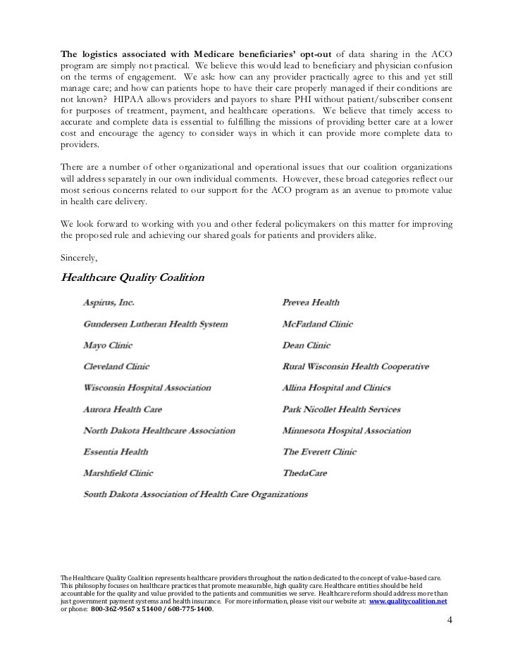 letter final medicare payment Healthcare letter Coalition Quality