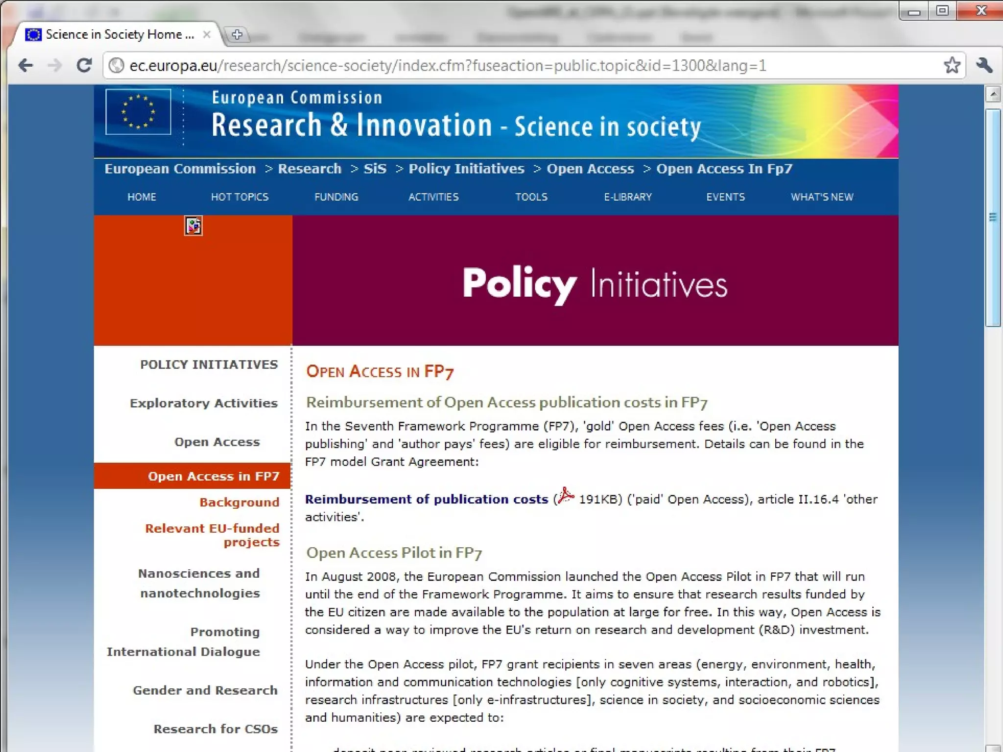 FP7
http://ec.europa.eu/research/science-
society/open_access
OpenAIRE webcast SPARC 07.06.2011
 