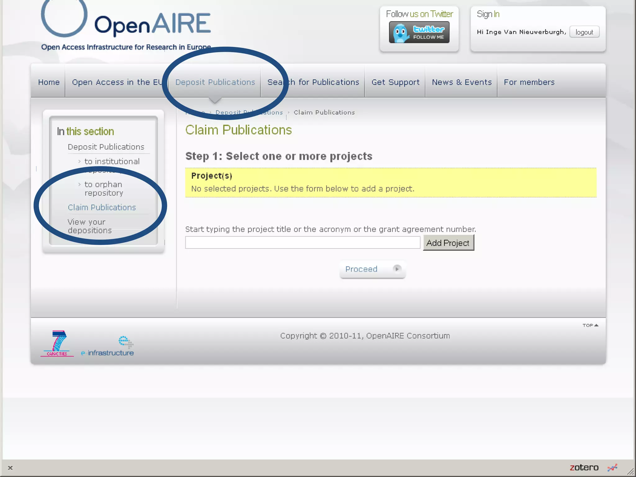 Claim publications
If repository is not OpenAIRE compliant
Announce your publication
OpenAIRE presentation EC information day Health 09.06.2011
 