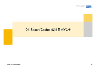 04 Bexar/Cactus の注目ポイント




Copyright &copy; 2011 NTT DATA CORPORATION                             49
 