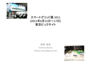 スマートグリッド展 2011
(2011年6月15日～17日)
    東京ビックサイト




        奥瀬 俊哉
      (Toshiya Okuse)
 Toshiya.okuse@gmail.com
 