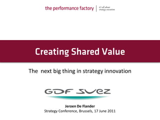 The next big thing in strategy innovation




                  Jeroen De Flander
      Strategy Conference, Brussels, 17 June 2011
 