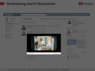 Verbreitung durch Netzwerke




▸ Internet ohne Grenzen - Wird alles digital? ▸ Herausforderungen ▸ Rich Media
 