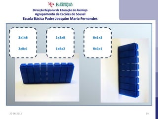 Direcção Regional de Educação do AlentejoAgrupamento de Escolas de SouselEscola Básica Padre Joaquim Maria Fernandes21-06-201110As seis possibilidades distintas de dispor os bombons.
