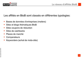 L’affiliation, modèle économiqueL’affiliation utilise aujourd’hui tous les modèles existants de liens E-Pub :Display ( Bannières, bandeaux ) 
