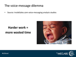 The voice-message dilemma
   • Source: InsideSales.com voice-messaging analysis studies




     Harder work =
    more wa...
