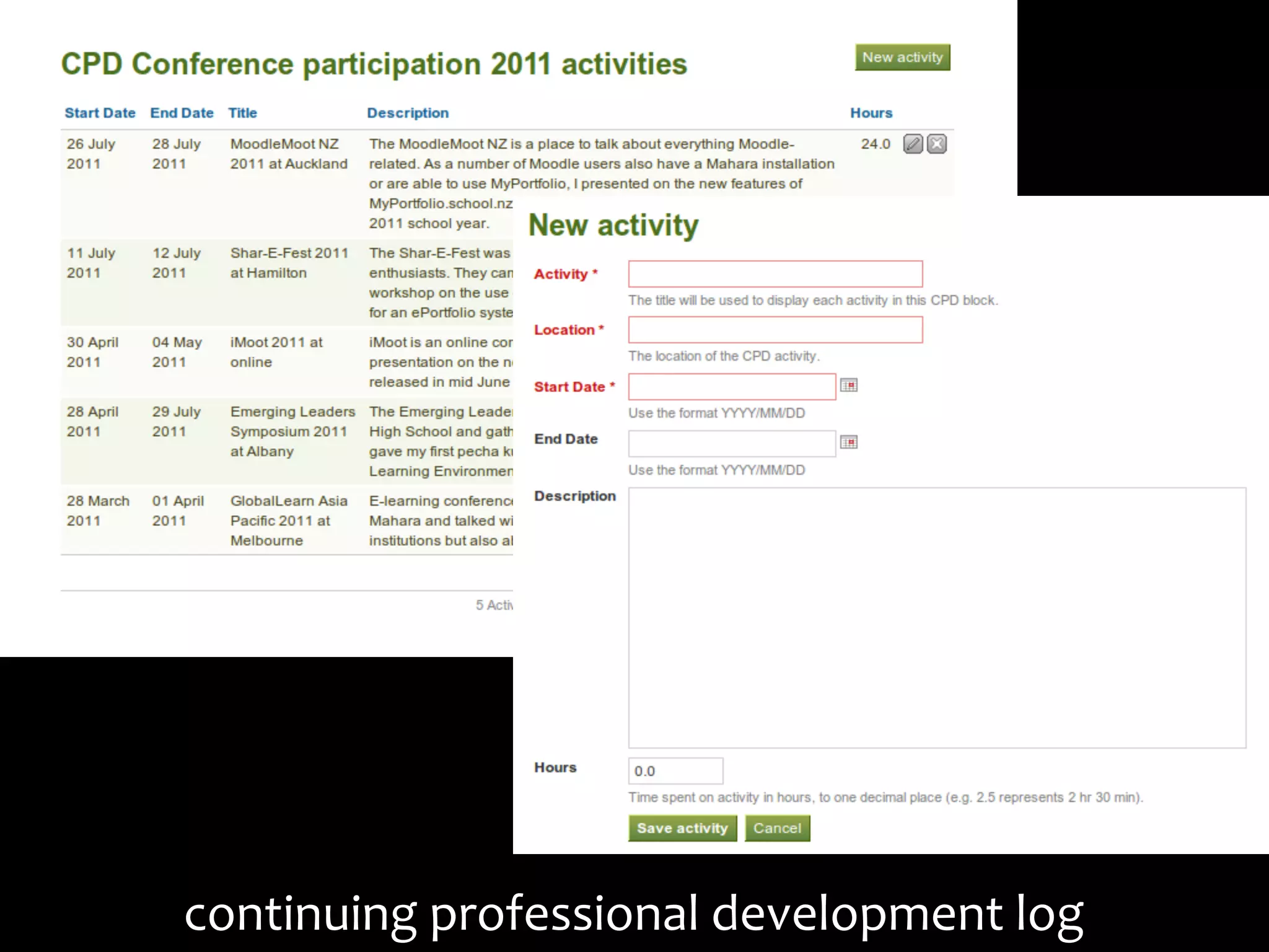 continuing	
  professional	
  development	
  log
 