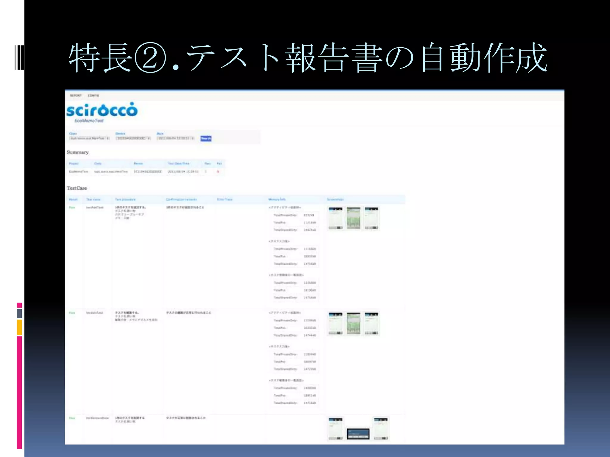 特長②.テスト報告書の自動作成