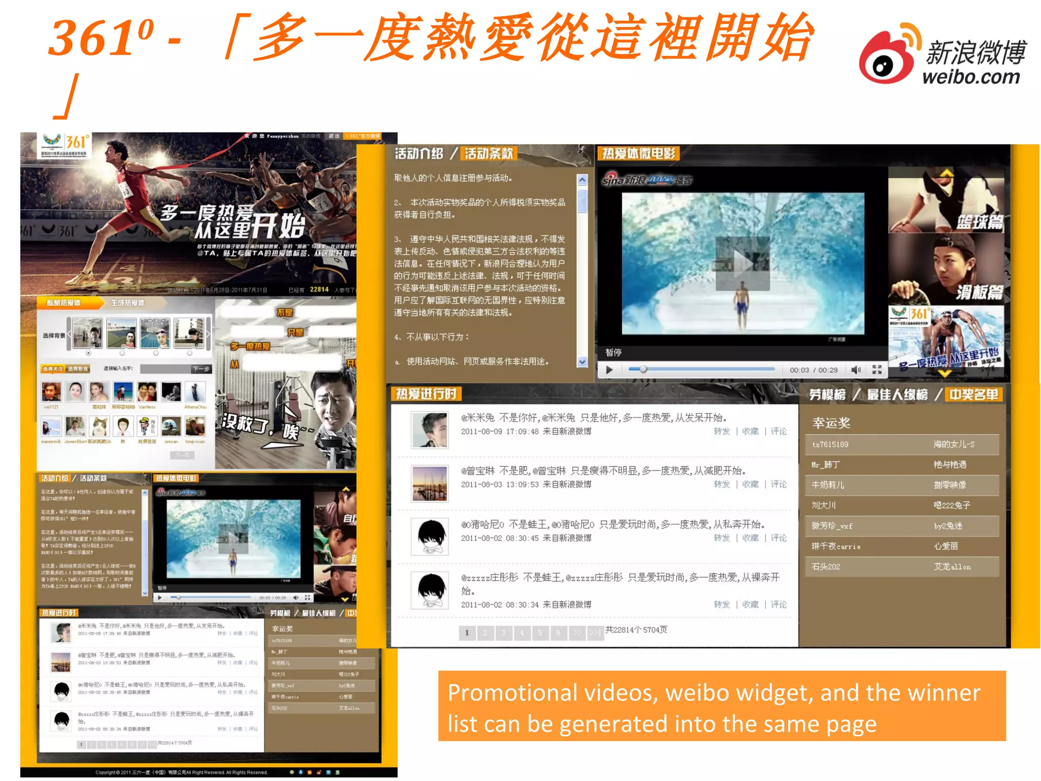 361 0  - 「多一度熱愛從這裡開始」 Promotional videos, weibo widget, and the winner list can be generated into the same page 