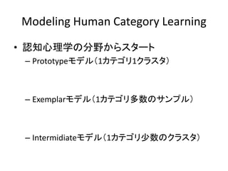 Modeling Human Category Learning

? J֪ѧηҰ饹`
 C Prototypeǥ루1ƥ1饹



 C Exemplarǥ루1ƥΥץ룩



 C Intermidiateǥ루1ƥΥ饹
 