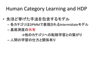 Human Category Learning and HDP
? Ȥۤɒַǥ
 C ƥDPMMǱFIntermidiateǥ
 C לyȤι
      ΥƥؤܞѧȤο
 C gѧ˷vSФ
 