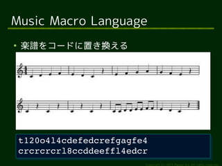 Music Macro Language

    SV򥳩`ɤäQ




    t120o4l4cdefedcrefgagfe4
    t120o4l4cdefedcrefgagfe4
    crcrcrcrl8ccddeeffl4edcr
    crcrcrcrl8ccddeeffl4edcr
                           Copyright (c) 2011 Ransui Iso, All rights reserved.
 