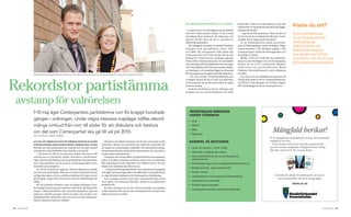 är Centerpartiet bra på att lyssna?                   kyrkovalet i höst och valen nästa år, men inte
                                                                                                                                                                                                                                    minst inför Europaparlamentsvalet som ligger             visste du att?
                                                                                                                                                                              – Ja, jag tror att vi är överlägsna på det jämfört    närmast till hands:
                                                                                                                                                                              med hur andra partier jobbar. Vi har också                – Jag vill att folk ska känna: ”Wow, nu kör vi!      Årets partistämma
                                                                                                                                                                              överlägset flest motioner till stämman och            Nu har vi val om en månad och där ska vi ta tre
                                                                                                                                                                              jag tror att det beror på att vi i grunden är         mandat, det är inget snack om saken”.
                                                                                                                                                                                                                                                                                             är ett klimatneutralt
                                                                                                                                                                              folkrörelsemänniskor.                                     En av höjdpunkterna under partistäm­                 arrangemang,
                                                                                                                                                                                 Det tydligaste exemplet är kanske Framtids­        man är Rikstingståget under lördagen. Tåget              vilket innebär att
                                                                                                                                                                              dialogen som genomfördes under 2007                   startar klockan 11.30. Då tågar ungefär 1 500
                                                                                                                                                                              och 2008. Då arrangerades 900 möten där               Centerpartister mellan Drottningparken och
                                                                                                                                                                                                                                                                                             koldioxidutsläppen
                                                                                                                                                                              Centerpartister över hela landet fick ge sitt         Järntorget i Örebro.                                     har dragits ner till ett
                                                                                                                                                                              bidrag till Centerpartiets politiska agenda.              Mellan 12.00 och 14.00 blir det underhåll­           minimum, och att de som
                                                                                                                                                                              Dessa möten dokumenterades och användes               ning av Lasse Berhagen och Linda Bengtzing,
                                                                                                                                                                              som underlag till Framtidskonventet som ägde          liksom tal av CUF:s ordförande Magnus
                                                                                                                                                                                                                                                                                             görs klimatkompenseras.
                                                                                                                                                                              rum i Norrköping i fjol. Där processades frågor­      A ndersson och pa r tiordföra nde Maud
                                                                                                                                                                              na ytterligare, och resultatet ligger nu till grund   Olofsson. Alla medlemmar är varmt välkomna
                 Andreas Strömberg, projektledare för partistämman och Kristina Jonäng, Centerpartiets chefsstrateg laddar för en rekordstor partistämma i Örebro.
                                                                                                                                                                              för det program som tagits fram inför stämman.        att delta.
                                                                                                                                                                                 – De som deltog i Framtidsdialogen kan                 Den som inte har möjlighet att komma till




Rekordstor partistämma
                                                                                                                                                                              verkligen känna att de är med och påverkar            Örebro kan ändå ta del av stämmodebatterna
                                                                                                                                                                              vad vi kommer att gå till val på nästa år, säger      via SVT24, Centerbloggar och Twitter. Länkar
                                                                                                                                                                              Kristina Jonäng.                                      till Centerbloggar finns på centerpartiet.se
                                                                                                                                                                                 Andreas Strömberg vill att stämman ska
                                                                                                                                                                              fungera som en vitamininjektion för både



  avstamp för valrörelsen                                                                                                                                                                                                                                     Bygdegarden.C       09-02-05   10.35   Sida 1




                 7-10 maj äger Centerpartiets partistämma rum för knappt hundrade                                                                                                prioriterade oMråden
                                                                                                                                                                                 under stäMMan
                 gången i ordningen. Under några intensiva majdagar träffas rekord-                                                                                              •	 Jobb

                 många ombud från norr till söder för att diskutera och besluta                                                                                                  •	 Välfärd

                 om det som Centerpartiet ska gå till val på 2010.
                                                                                                                                                                                 •	 Miljö
                                                                                                                                                                                 •	 Öppenhet
                                                                                                                                                                                                                                                                         Mångfald berikar!
                 tExt oCH Foto: ElISABEtH JAnSSon
                                                                                                                                                                                                                                                                      SV är mångfaldens studieförbund som ger varje människa
                 att hela 521 oMbud ska delta på stäMMan är en följd av den                                  Ekonomi och skatter kommer att få stort utrymme under               exeMpel på Motioner                                                                  möjligheter att växa.
                 stadgejustering soM gjordes under stäMMan 2007, vilken                                   stämman, liksom hur ekonomi och miljö ska samverka för                                                                                                        SV presenterar också flera aktuella studiematerial
                 innebär att alla kommunkretsar numera har ett eget ombud                                 att skapa ett resurssnålare samhälle. Det stundande Europa­            •	 löner och bonusar - vad är rimligt                                                om den svenska mångfalden: Mångfald berikar Sverige,
                 som partiet också bekostar resa, boende och mat för.                                     parlamentsvalet gör också att Europa kommer att vara närva­                                                                                                 Allas lika värde (ALV), Den svenska koden.
                                                                                                                                                                                 •	 Införande av obligatorisk a-kassa
                    – Förutom de 290 kretsombuden deltar dessutom 200                                     rande under hela stämman.
                 ombud som är fördelade utifrån distriktens medlemstal,                                      Onsdagen den 6 maj spikar partistyrelsen Europavalsmani­            •	 Skrota lAS till förmån för en mer flexibel och
                 säger Andreas Strömberg som är projektledare för partistäm­                              festet och själva stämman används också som en valkickoff.                arbetsmarknad
                 man. Han bekräftar att ett så stort evenemang ställer extra                              Men egentligen är det öppenhet och välfärd som är de nya               •	 Energibesparingar genom avreglerad elmätarmarknad
                 stora krav på arrangören.                                                                frågor som stämman ska fokusera på.
                                                                                                                                                                                 •	 Bredband åt alla - digital allemansrätt
                    ­Ja, det är en jättestor apparat. Allt från fikapauser, teknik                           – Centerpartiet är ganska känt för vad vi gör inom företagande
                 och boende måste klaffa. Eftersom vi vill att så mycket tid som                          och miljö, men inom öppenhet och välfärd tar vi nu nya kliv fram­      •	 Alkolås i fordon
                 möjligt ska ägnas åt den politiska debatten får ingen minut                              åt, säger Kristina Jonäng som är Centerpartiets chefsstrateg.          •	 lämplighetstest vid intagning till vårdutbildning
                                                                                                                                                                                                                                                                           Kontakta din lokala SV-avdelning för att snarast
                 gå till spillo, säger han och betonar att just tidhållningen är                             Som exempel nämner hon ökat entreprenörskap inom                                                                                                                starta studiecirklar om dessa viktiga frågor.
                 viktig.                                                                                  vård, skola, och omsorg, hälsolyft i skolan och regionernas            •	 Skadestånd för brottsoffer
                    För att politiska debatter med så många deltagare över­                               framtida roll.                                                         •	 Avskaffa spelmononpolet
                                                                                                                                                                                                                                                                                             www.sv.se
                 huvudtaget ska kunna genomföras, förbereds alla frågeställ­                                 Kristina Jonäng tror att den största politiska utmaningen
                                                                                                                                                                                 •	 landsbygdsutveckling i det svenska biståndet
                 ningar i olika kommittéer där ombuden diskuterar igenom                                  under stämman blir att visa att Centerpartiet är ett parti som
                 frågorna i mindre grupper. Detta är något som brukar vara                                både kan lyssna och leda.
                 uppskattat från ombudens sida och på så vis blir stämmode­
                 batten i plenum också mer effektiv.


             .
24 tidningen C                                                                                                                                                                                                                                                                                                                    .
                                                                                                                                                                                                                                                                                                                        tidningen C   25
 