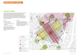 Subproduto 5.1: Pue Consolidado Partido Urbanístico  
O Projeto urbanístico proposto está estruturado a partir da criação de um sistema de
âncoras e conexões, criando diferentes tipologias urbanísticas com variação de
escala, privacidade e ambientação. As âncoras propiciam a criação de uma
hierarquia de espaços públicos que permitem receber diferentes tipos de usos,
atraindo usuários variados. As conexões privilegiam a interligação entre as principais
âncoras através da criação de bulevares, esplanadas e ruas. A combinação entre
âncoras e conexões permite a criação de um grande número de possibilidades para
a recriação do espaço público.
ÂNCORAS E CONEXÕES
ÂNCORAS E CONEXÕES
PARTIDO DE PROJETO, continuação
Âncoras
São criadas quatro âncoras:
 Dois setores residenciais;
 O Centro de Cultura e Entretenimento
(Quadra 19);
 O Pólo de comércio e serviços.
As âncoras criadas complementam as
existentes tais como Sala São Paulo, Parque
da Luz, Praça da República e Largo do
Arouche, Praça Princesa Isabel e Largo
Paissandú.
Conexões
As conexões são os elementos que
interligam as âncoras. Será criada uma rede
hierarquizada de conexões, sendo a Rua
Vitória a principal conexão nordeste-
sudoeste. A Avenida Rio Branco é a principal
conexão com o resto da cidade.
Espaço livre existente
Equipamento cultural existente
Conexão com o resto da cidade
Conexão de pedestre
Conexão exclusiva de pedestre
Cultura e entretenimento
CONEXÕES
ÂNCORAS
Corredores comerciais
Área residencial
Pólo de comércio e serviços
NR - Norte Relativo
SR - Sul Relativo
LR - Leste Relativo
OR - Oeste Relativo
N
NR
SR
LR
OR
S
 