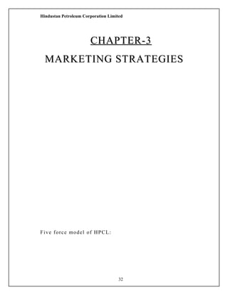 Hindustan Petroleum Corporation Limited
CHAPTER-3CHAPTER-3
MARKETING STRATEGIESMARKETING STRATEGIES
Five force model of HPCL:
32
 