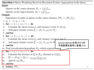 source domainの各クエリの
予測結果を確率に変換 (*1)




                      39
 