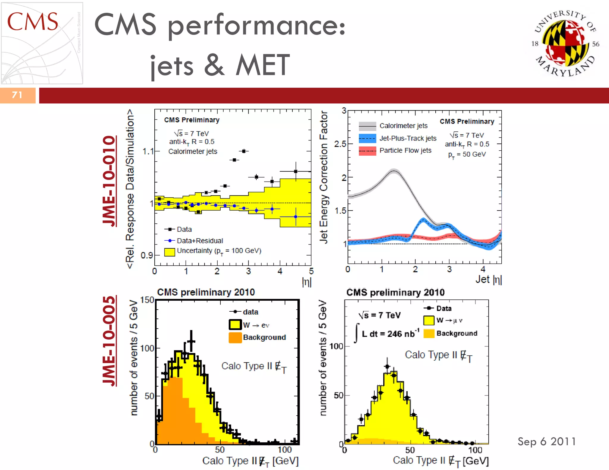 CMS performance:
jets & MET
Sep 6 2011
71
JME-10-005JME-10-010
 