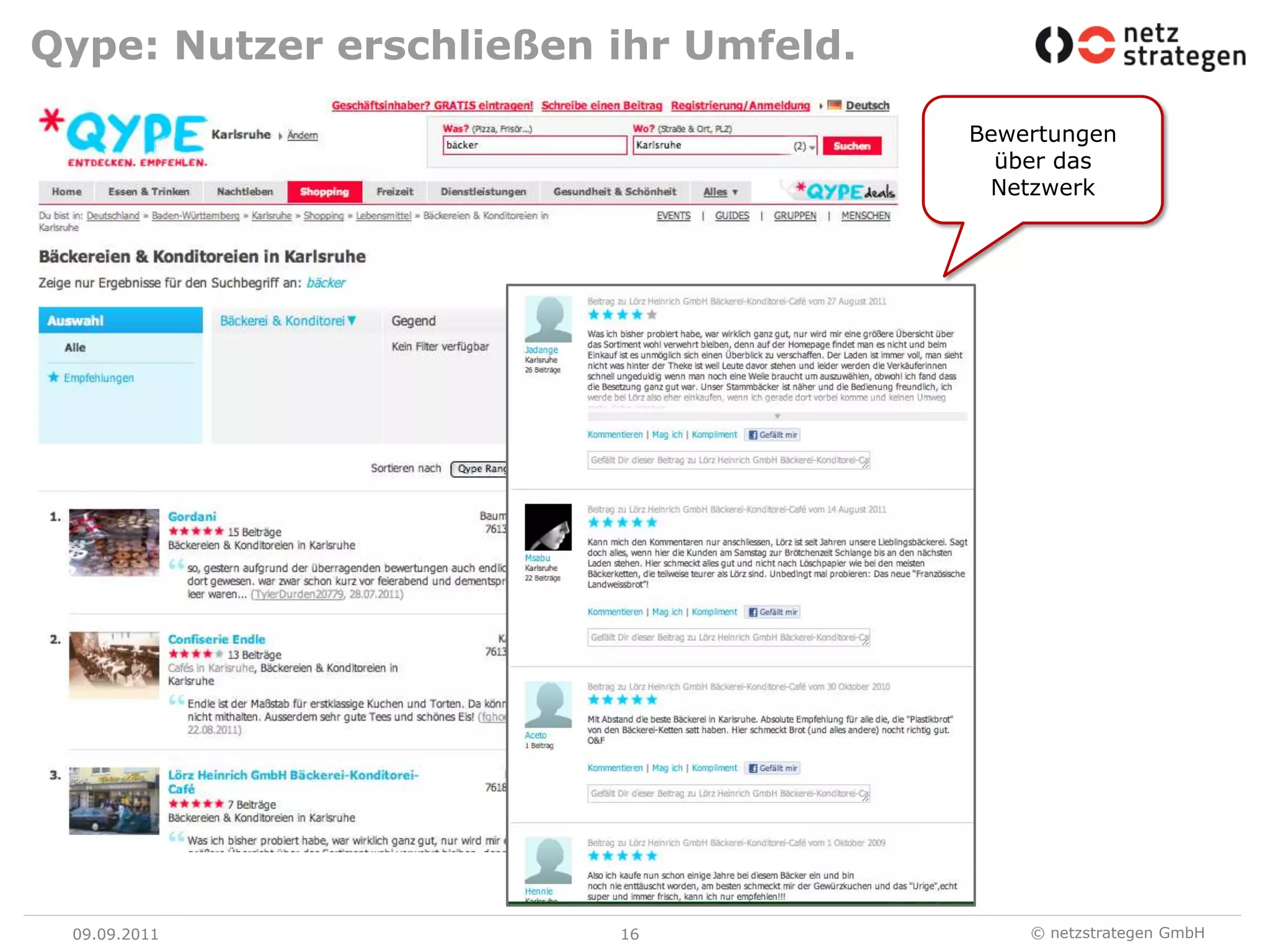 Qype: Nutzer erschließen ihr Umfeld.09.09.1116Bewertungen über das Netzwerk