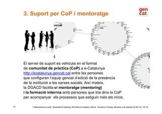 3. Suport per CoP i mentoratge




     El servei de suport es vehicula en el format
     de comunitat de pràctica (CoP) a...
