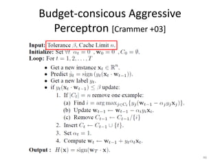 Budget-consicous Aggressive
  Perceptron [Crammer +03]




                              46
 