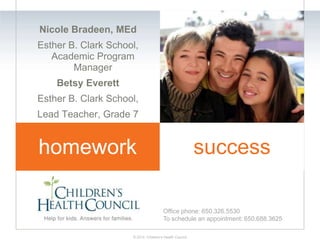 Nicole Bradeen, MEd Esther B. Clark School, Academic Program Manager Betsy Everett Esther B. Clark School, Lead Teacher, Grade 7 homework and suicide success 