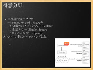 Ұ

  gCܴ
   twitteråȡSNSʤ
     ɢWebץꌝ  Scalable
     ȫ  Simple, Secure
     ѥ  Speedy
եȥɤˤХåɤˤ⡣
 