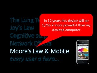 In 12 years this device will be
1,706 X more powerful than my
desktop computer
 