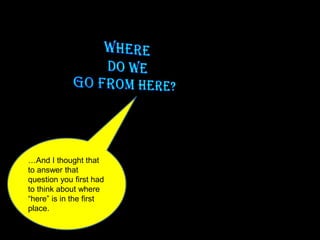 …And I thought that
to answer that
question you first had
to think about where
“here” is in the first
place.
 