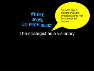 The strategist as a visionary
15 years ago, I
thought it was the
strategists job to look
far out over the
horizon…
 