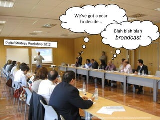 We’ve got a year
to decide…
http://www.flickr.com/photos/invattur/4013772522/sizes/l/in/photostream/
Blah blah blah
broadcast
 