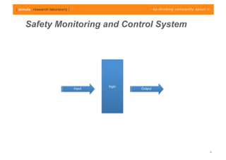 Safety Monitoring and Control System




                  logic
          Input           Output




                                       4
 