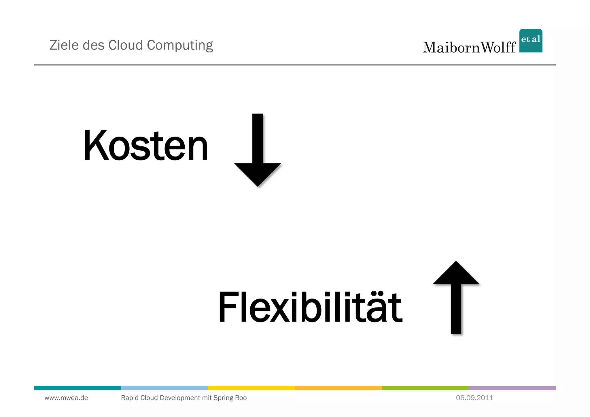 Ziele des Cloud Computing




         Kosten


                                          Flexibilität
www.mwea.de   Rapid Cloud Development mit Spring Roo     06.09.2011
 