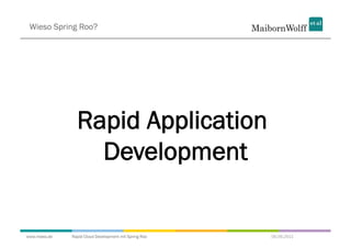 Wieso Spring Roo?




                Rapid Application
                  Development


www.mwea.de   Rapid Cloud Development mit Spring Roo   06.09.2011
 
