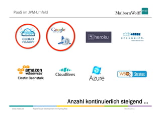 PaaS im JVM-Umfeld




     Elastic Beanstalk




                                                        Anzahl kontinuierlich steigend ...
www.mwea.de    Rapid Cloud Development mit Spring Roo                          06.09.2011
 